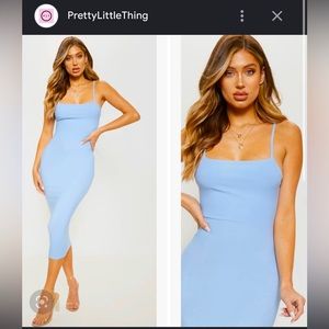 Brand new PrettyLittleThing blue, body con, midi dress
